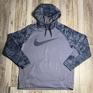 Nike Men's Gray and Navy Blue Graphic Hoodie